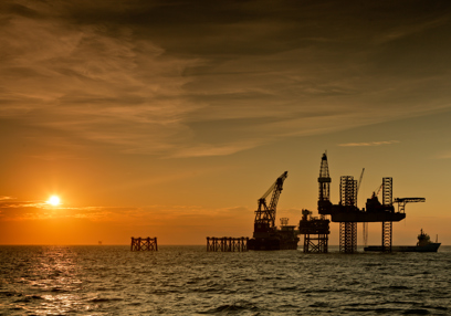 Offshore platform at sunset